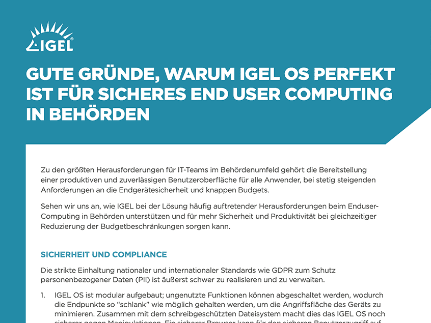 Gute Gründe, warum IGEL OS perfekt ist für sicheres End User Computing in Behörden